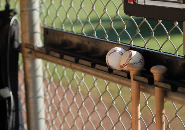 istock Baseballs and hanging bat in dugout 173878671