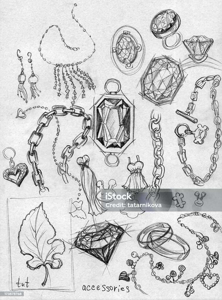 accessory. diamond doodles black-and-white pencil drawing image. Artist Tatarnikova Irina,  for istockphoto. Jewelry stock illustration