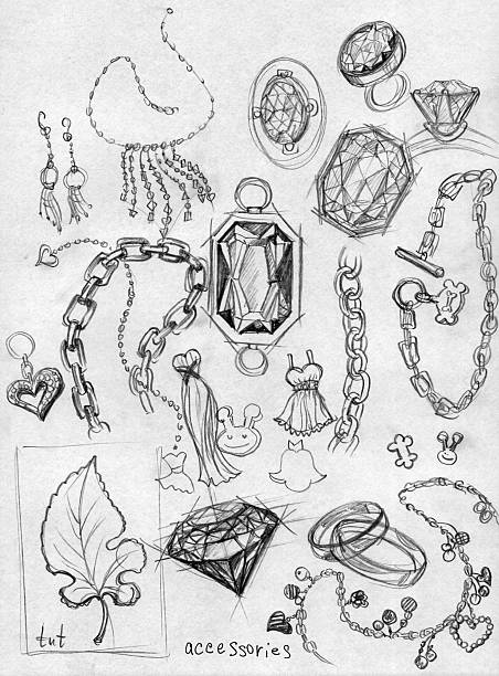 accessory. diamond doodles black-and-white pencil drawing image. Artist Tatarnikova Irina,  for istockphoto. diamond necklace stock illustrations