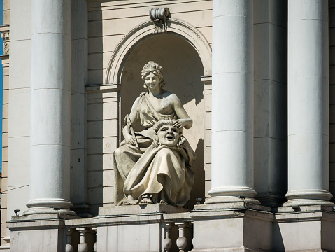 Lviv, Ukraine - August 30, 2023: A three-meter-tall allegorical statue \
