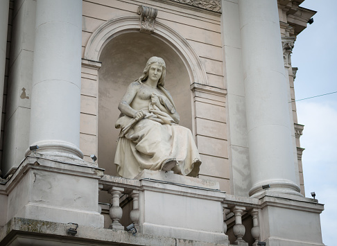 Lviv, Ukraine - August 31, 2023: A three-meter allegorical statue \