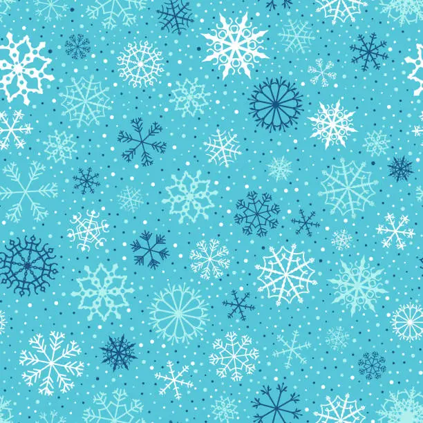 Vector illustration of Vector seamless pattern with snowflakes in blue and white colors for winter and Christmas backgrounds
