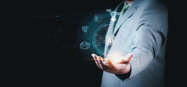 istock Businessman show virtual graphic Ai brain connect robot Chat with AI, Artificial Intelligence. Using command prompt for generates something, Futuristic technology transformation. Ai tech. 1738812403