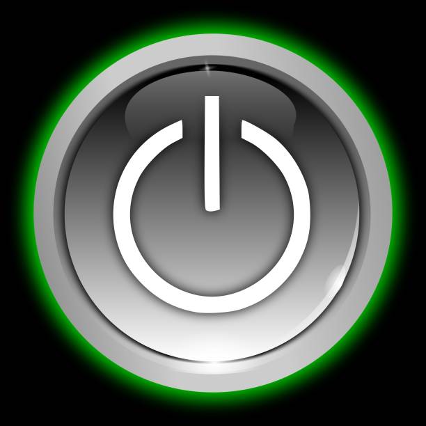 istock Power Button silver green on black background - 3D illustration 1738812966