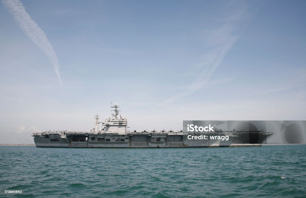 Military Aircraft Carrier Military aircraft carrier, with fighter jets. Copy space Aircraft Carrier Stock Photo