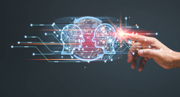 istock Ai smart Manufacturing and Hitech to communicate with humans for Upskill Reskill. Ai connection automation to global cyber network concept. new technology in future can support all business 4 to IIoT 1738821113