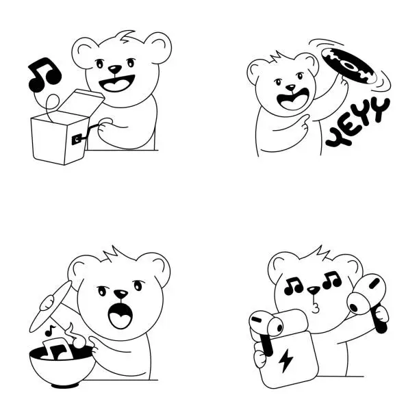 Vector illustration of Set of Music Enjoy Glyph Stickers