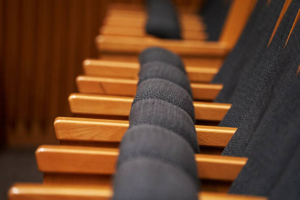 Lined theater hall seats
