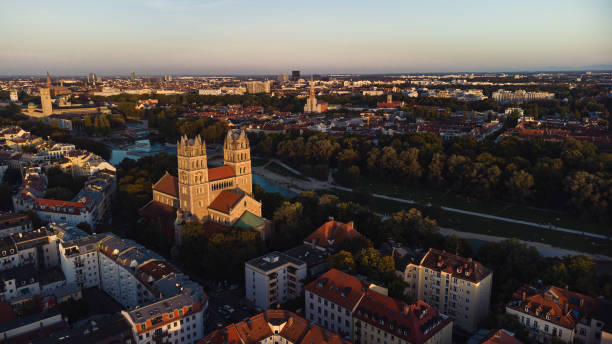 istock Panorama of evening Munich at sunset 1738829016