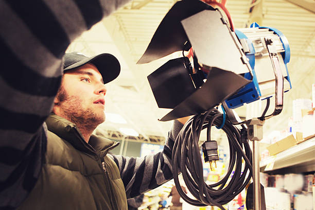 Electrician Setting Light stock photo