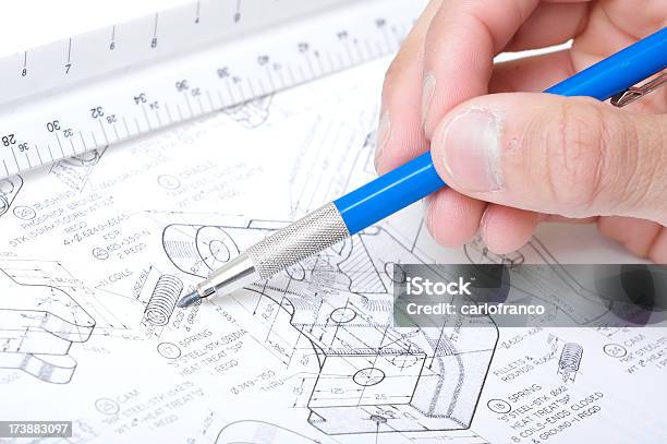 Drafting Blue Print Stock Photo - Download Image Now - Engineer, Engineering, Blue