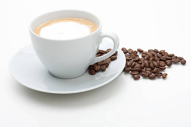 istock Cappuccino with fresh coffee beans in white background 173883331