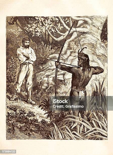 Gravieren Indianischen Offensiver Weiße Farmer 1881 Stock Vektor Art und mehr Bilder von Cowboy
