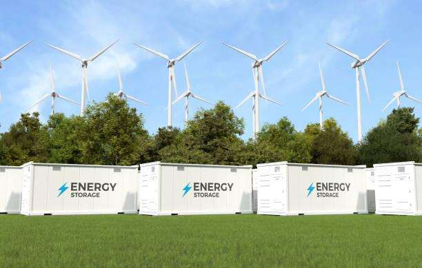 istock Energy storage system with wind turbine. 1738855473