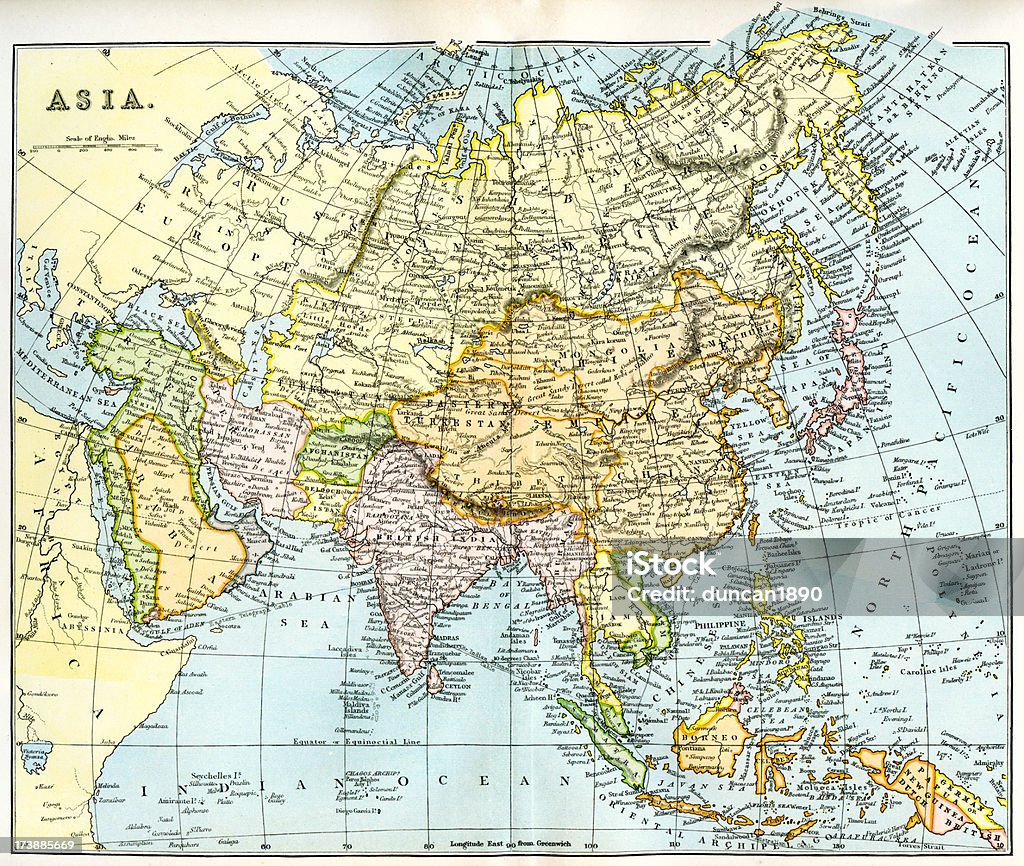 アジア 19 世紀の地図 - 地図のロイヤリティフリーストックイラストレーション