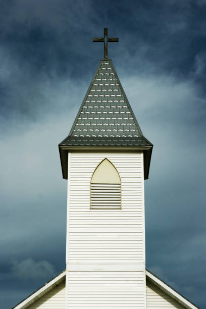istock Country Church Steeple Under Cloudy, Stormy Sky 173885995