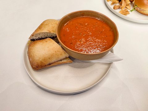 soup and sandwich bread serving at glasgow scotland england UK