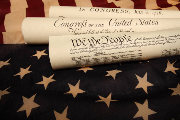 istock Documents of America history and US flag 173887422