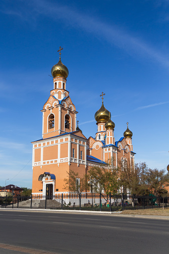 Atyrau, Kazakhstan (Qazaqstan), 04.09.2023 - Cathedral of the Assumption of the Blessed Virgin Mary in the city of Atyrau.