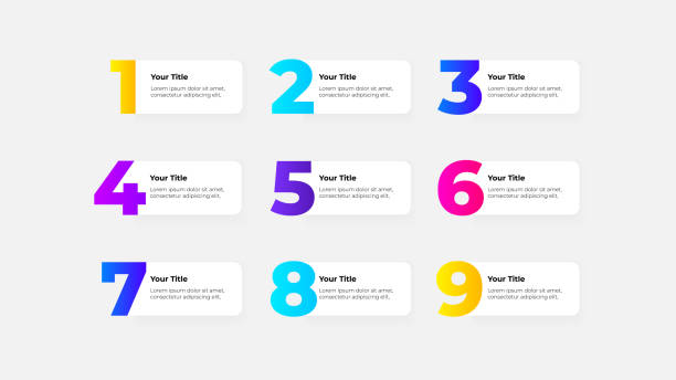 ilustrações de stock, clip art, desenhos animados e ícones de set of infographic banners with numbers from 1 to 9 - segundo lugar