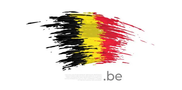 Vector illustration of Belgium flag. Brush strokes, grunge. Brush painted belgian flag on white background. Vector design, template national poster with place for text. State patriotic banner of belgium, cover. Copy space