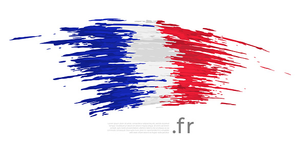 France flag. Brush strokes, grunge. Brush painted french flag on a white background. Vector design, template national poster with place for text. State patriotic banner of france, cover. Copy space