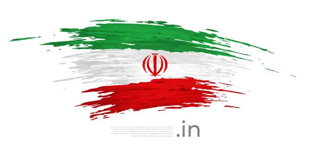 Vector illustration of Iran flag. Brush strokes, grunge. Stripes colors of the iranian flag on a white background. Vector design national poster, template. Place for text. State patriotic banner of iran, cover. Copy space