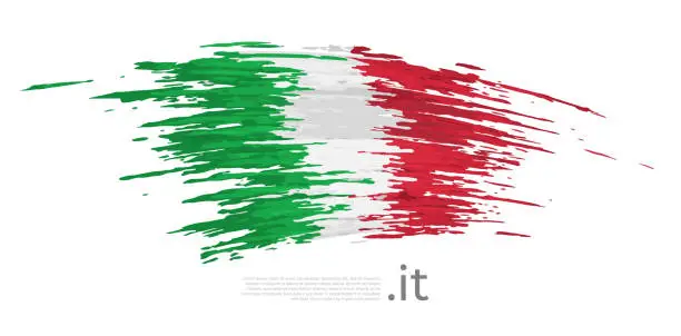 Vector illustration of Italy flag. Brush strokes, grunge. Brush painted italian flag on a light background. Vector design, template national poster with place for text. State patriotic banner of italy, cover. Copy space