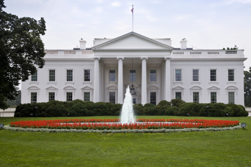 The White House in Washington DC with Marine One standing