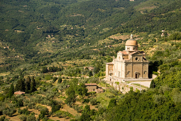 Church in the evening sunlight. Cortona, Tuscany.