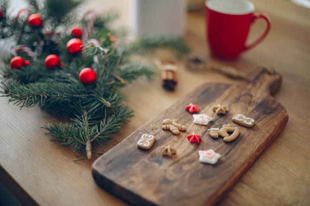 Baking cookies background. Gingerbread cookies flat lay