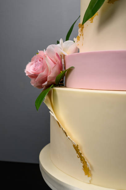 Four tier homemade wedding cake close up