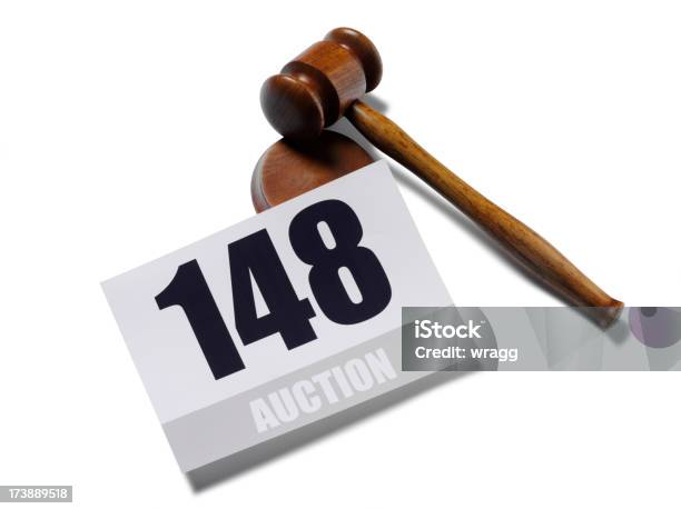 Auction Paddle And Gavel Stock Photo - Download Image Now - Auction Paddle, Gavel, White Background