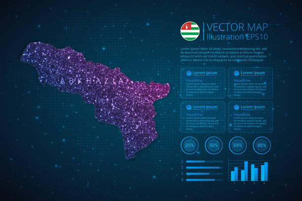 ilustrações de stock, clip art, desenhos animados e ícones de abkhazia map infographics template for diagram, graph, presentation and chart with abstract geometric mesh polygonal light concept on blue background - abkhazian flag