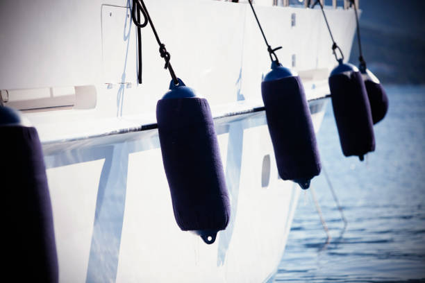 View from the deck of the ship on the dark blue surface of the sea.