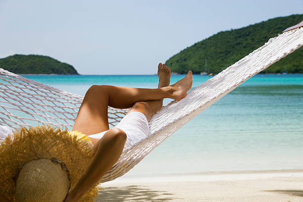 istock woman relaxing in a hammock at the beach 173890904