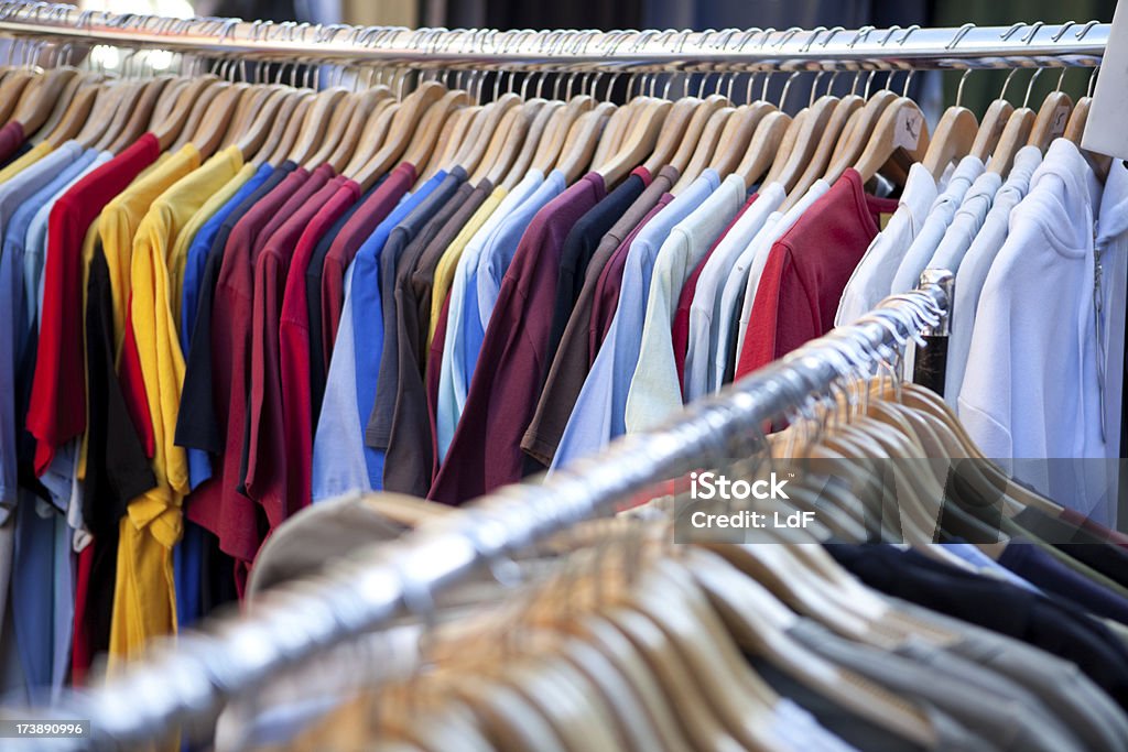 Tshirt On Hangers Stock Photo - Download Image Now - Dry Cleaner, T-Shirt,  Beauty - iStock