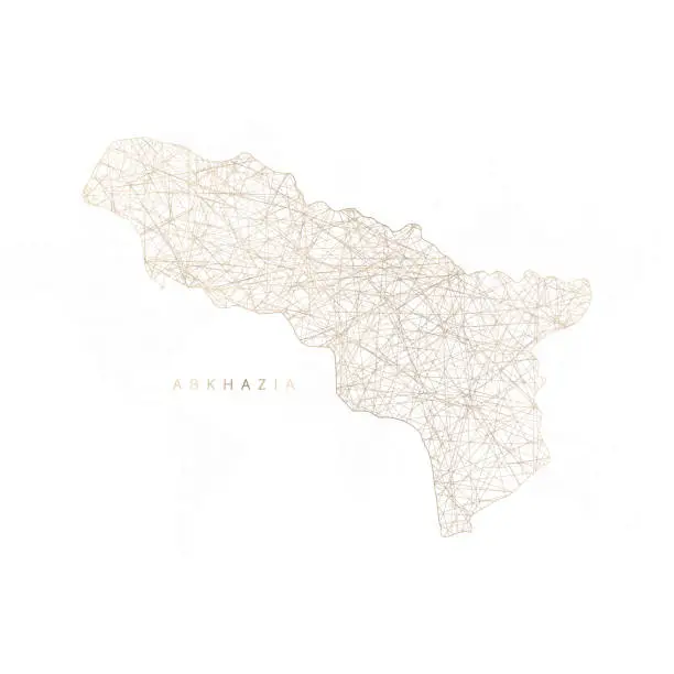 Vector illustration of Low poly map of Abkhazia. Gold polygonal wireframe. Glittering vector with gold particles on white background