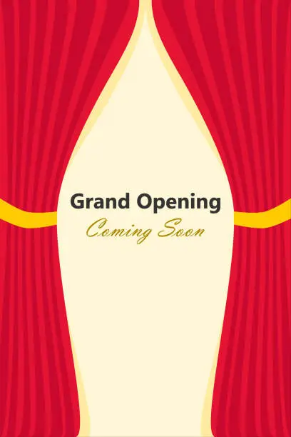 Vector illustration of Grand opening Vertical concept background with red curtain.
