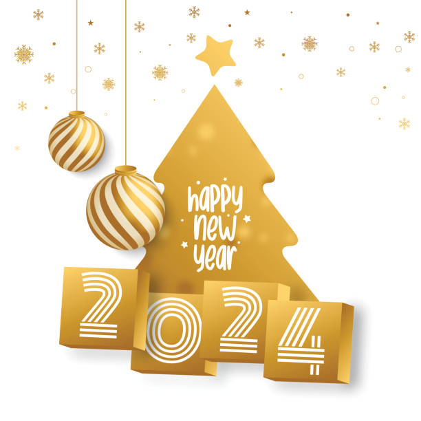 2024. frohes neues jahr. abstrakte zahlen auf hintergrund-vektorillustration. urlaubsdesign für grußkarte, einladung, kalender usw. - vektor stock-illustration - creativity new years eve tree new years day stock-grafiken, -clipart, -cartoons und -symbole