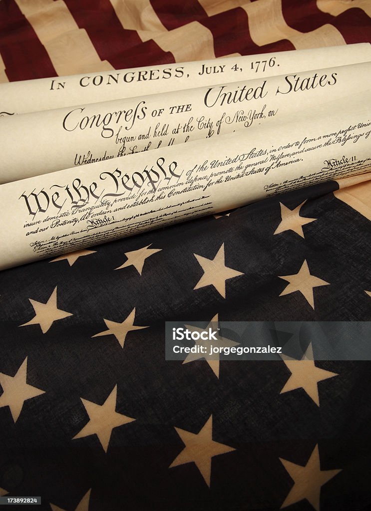 Documents of America History and US flag USA Stock Photo