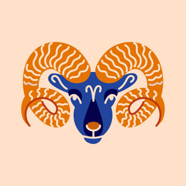 ikon konsep warna aries. tanda zodiak. astrologi dan horoskop. - domba jantan ilustrasi stok