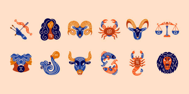 Zodiac signs color set. Astrology. Horoscope. All zodiac signs and elements. Zodiac signs color set. Astrology. Horoscope. All zodiac signs and elements. Predictions and human character earth air fire water signs stock illustrations