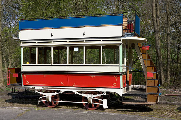 Built in 1880, this tram is now restored and fully operational. Tram L53 is unique as it is believed to be the only remaining reversible horsedrawn tram. Heaton Park, Manchester, UK.