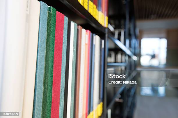 Estantería De Libros En La Biblioteca Foto de stock y más banco de imágenes de Arreglar - Arreglar, Biblioteca, Color vibrante