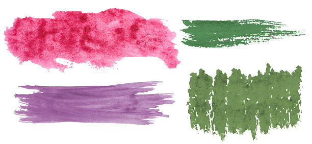 Watercolor brush stroke on a white isolated background, set