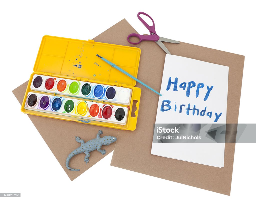 Effettuare una Cartolina di buon compleanno - Foto stock royalty-free di Acquerello
