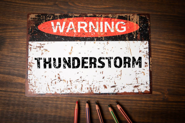 istock Thunderstorm. Warning sign with text on wood texture background 1738955346