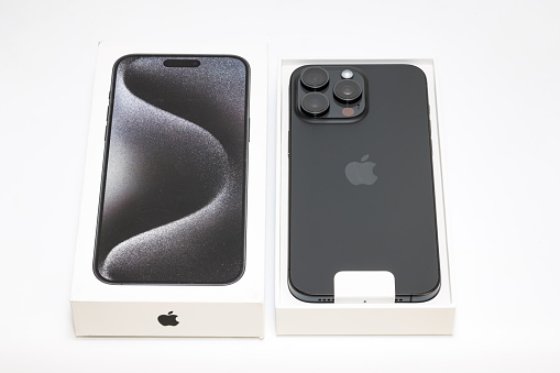 GERMANY, HAMM, 20.02.2020: Black iPhone X logo, back panel with logo.