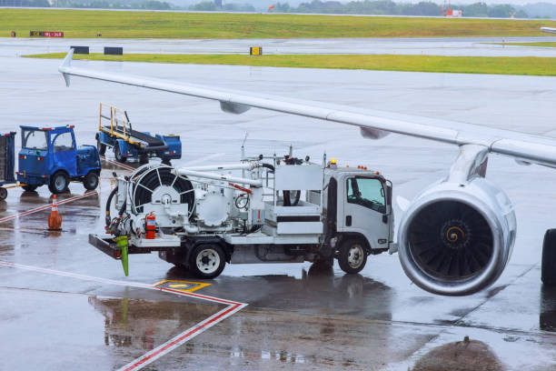 istock Passenger plane is being serviced by ground services before it is ready to take off again 1738960556
